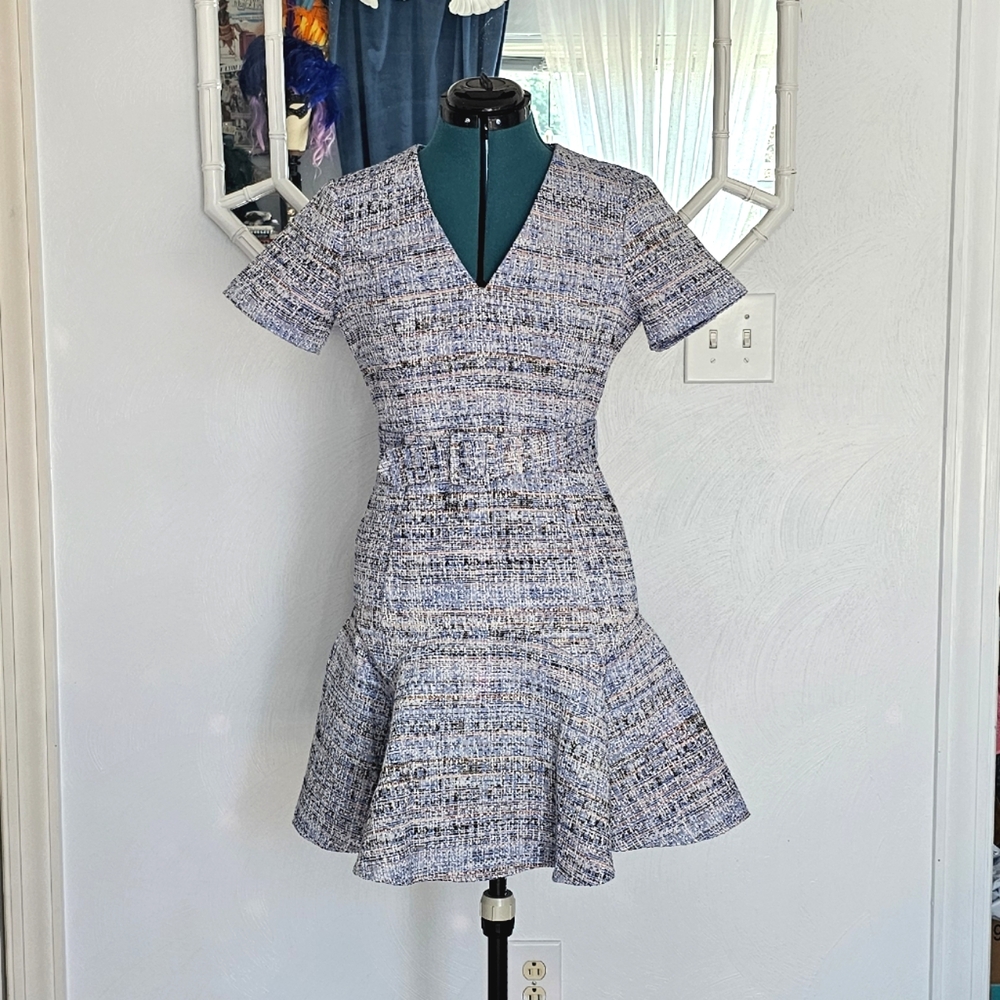 Shoshanna Blue Belted Tailored Tweed Dress Size 6 NWOT